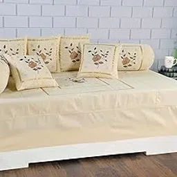 Rj Products Designer Embroidery Diwan Set of 8 Pieces cream color-picture-23