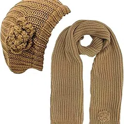 luxury divas Feminine Rosette Knit Beret Hat & Scarf Set-picture-34