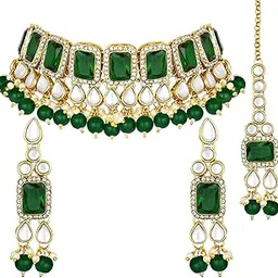 peora Crystal Faux Pearl Kundan Necklace & Jewelry Set Gift for Women-picture-35