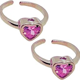 Sterling Silver Toe Ring for Women Heart Shape Toe Ring | Bichhiya for Women Pink Colour Stone Toe Ring | Chandi Ki Bichiya-image-6