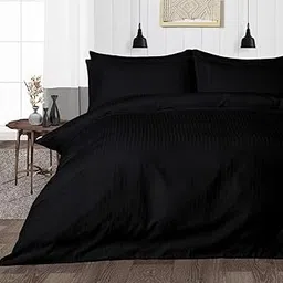 Shri Anand Creations Premium Satin Stripe Plain Solid Duvet Cover/Quilt Cover/Comforter Cover/Rajai Cover for Home, Hotel and Resorts. (Black, Double)-picture-38
