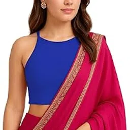 the blazze Readymade Fitted Saree Blouse for Women Sleeveless Square Round U Neck Regular fit Stretchable Pullon Ribbed Tank Crop Top NB5-picture-10
