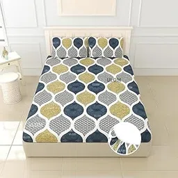 Luxury Elastic Fitted Flannel Bedsheet for Winter | Ultra Soft Warm Velvet Feel Bedsheet for King Size Double Bed | 2 Pillow Covers | Cozy Premium Fabric (Green Multi, Queen)-picture-31