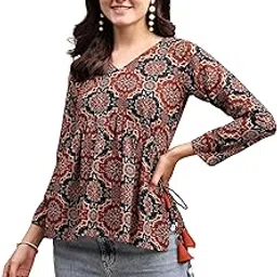 Women's Poly Rayon Printed Alia Cut Peplum Top | Top for Office | Women's Tunics | Short Kurti Women| Regular Fit-image-22