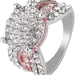 Women's Sparkling Diamond-Accent Pavé Ring with Pink Enamel - Silver-Tone Stacking Ring for Weddings| for Women and Girl - 9-image-5