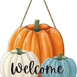 Fall Door Decor White Orange Blue Pumpkin Wall Decor Welcome Sign Wooden Front Door Hanger Pumpkin Hanging Sign for Harvest Farmhouse Thanksgiving Indoor Home Decorations-picture-39