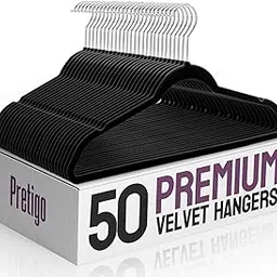 Pretigo Premium Velvet Hangers 50 Pack, Non-Slip Black Clothes Hangers, Space-Saving for Coats, Pants & Dress, Sturdy Heavy Duty Felt 360° Swivel Hook, Elegant Wardrobe-picture-48