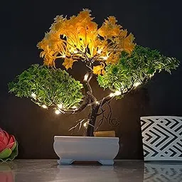 Asharya® Artificial LED Bonsai Tree with Lush Colorful Foliage in Elegant Plastic Pot | Artificial Plants with Pot | Indoor Plants | Home Decor Items (Yellow-Green, 24cm)-image-17