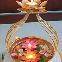 YABIE ARTS Elegant Lotus Tea Light Candle Holder – Golden Metal Decorative Centerpiece for Home Décor, Festivals, and Gifting-picture-23