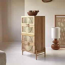 Osho Rattan Chest of Drawer for Living Room and Office | Cane with Spiral Carving Storage Dressers | Organizer with 4 Drawers for Bedroom | Mango Wood, Natural Finish |-picture-46
