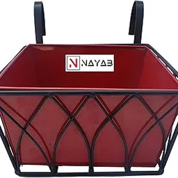 NAYAB Vintage Design Single Pot Plant Stand Hanging Planters Basket for Railing Fence Wall Balcony Vertical Garden Home Indoor Outdoor 1 Piece (Black Large with Pot)-picture-22