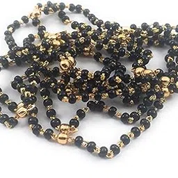 sukra gold 1 Gram Micro Copper Gold Plated Traditional Designer Trendy Black Beads Golden Chain for Women (24 Inches)-picture-27