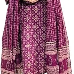 preeson Women's Pure Cotton Floral Bagru Print Kurta with Pants and Dupatta Set with Yoke Work-picture-23