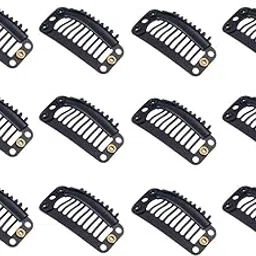 D-DIVINE Hair Extension Clips For Women (12 Pcs) - Hair Patch Clips - Hair Attached Snap Wig Clips (3.4 cm) Remy Clip for weft patches Bridal Dupatta (Black)-image-54