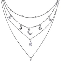 shining diva fashion Latest Multilayer Non Precious Base Metal Cubic Zirconia Silver Western Neckpiece Neck Chain Necklace for Women (12250np)-picture-10