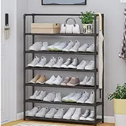 TRADY 6 -Tier Shoe Rack,Stackable Wide Shoe Shelf for Shoe Storage,Sturdy Shoe Stand,Non-Woven Fabric Long Shoe Organizer for Closet,Shoe Holder for Entryway and Bedroom [ Black - White ]-picture-28