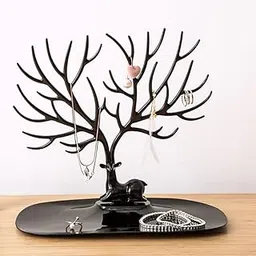 Oblivion Plastic Deer/Antlers Jewelry Holder Deer Tree | Creative Sika Deer Tree Tray Display Stand Holder (Black)-picture-26