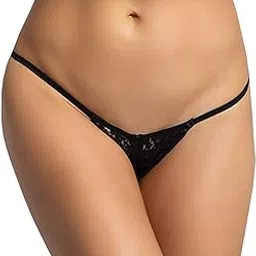 Women's Polyester Spandex Solid G Sting/Thong g stingthong Underwear for Ladies/Girls (Black 7)-image-3