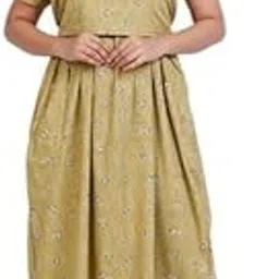 Zipless One Piece Maternity & Feeding Dress/Gown/Nighty| 100% Cotton with a Side Pocket | Calf/Full Length/for Pregnancy & Nursing- (L to 4XL)-image-94