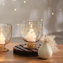 Glass Hurricane for Home Decoration | Candle Holder for Home Decor | Durable Glass | Decorative Candle Stand Holder for Dinner Table, Bar, Birthday - Amber-picture-23