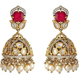 kushal's Fashion Jewellery Ruby Victorian Polished Copper Kundan Jhumkas, Best for Casual Wear & Special Occasion-picture-24