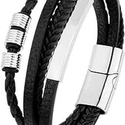 wynameleri Leather Bracelet Black men's magnetic bracelet in Gift Box-picture-32