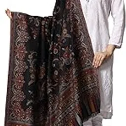 swi with label Women's Kashmiri Kani Woven Wool Shawl (2J6_Black)-picture-48