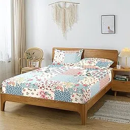APALA Cotton Feel Glace Cotton Floral King Size Double Bed Bedsheet with 2 Pillow Covers, Size,- 90x100 Inches, (Cream)-picture-10