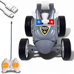 KAIJUN Rechargeable Police RC Stunt Car for Kids | 360° Flip & Spin Remote Control Car with Siren, RGB Light Bar & Flashing Wheels | Toy Vehicle for Boys & Girls Ages 4–10 (368 - Police - Grey)-picture-27