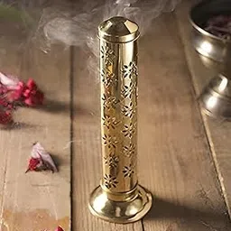 Antique Collection Arts Pure Brass Flower Agarbatti/Incense Stick Stand/Holder with Dust and Burn Safety Ash Catcher (Gold, Height : 11.5 Inch)(Cylindrical)-picture-15