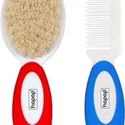 Hopop Hair Brush & Comb Set for New Born Baby | Suitable from 0+ Months | Baby Combo Pack of Natural Bristle Brush & Rounded Teeth Comb for Gentle Hair Grooming | Easy Grip Handles | Red & Blue-picture-28