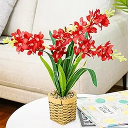 Ekhasa Nostrae Red Hyacinth Artificial Flowers with Vase Pot for Home Decoration | Guldasta Flower Pots with Artificial Show Flower for Living Room, Dining Table, Hall, Office Decor-picture-50
