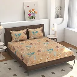 Floral Print Bedding Set with Duvet Cover and Pillowcases, Beige with Blue and Burgundy Botanical Pattern-image-69