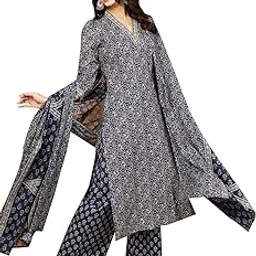 kimayra Women's Cotton Calf Length Printed Straight V-Neck Kurta Suit Set-picture-70