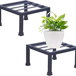 VINAMRA28 Premium Strong Metal Upto 100kg Hold Capacity Square Shape Thick and Strong Leg Flower Pot Plant Stand for Home Indoor Outdoor Garden Balcony Decor Black (Set of 2pc) | LWH- 8in X 8in X 4in-image-89