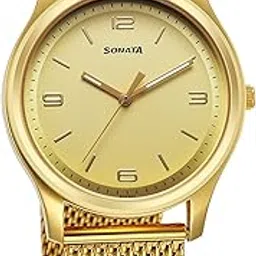 sonata Traditional Essentials Quartz Analog Champagne Dial Stainless Steel Strap Watch for Men-77082YM13-picture-22