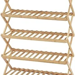 NFI essentials Bamboo Wood Shoe Rack Multipurpose Foldable Rack for Storage Shoes Slipper Chappal Stand Shelf Organizer for Home Kitchen Space Saving Portable Stand (5 Tier)-picture-59