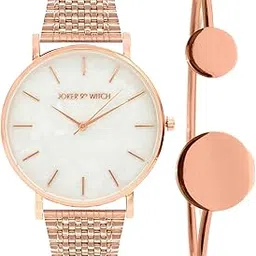 joker & witch Stainless Steel Women Aria Rosegold White Dial Analog Watch Bracelet Set, Gold Band-picture-32