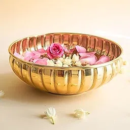 BEHOMA Golden Aluminium 10 inches Urli Indoor Outdoor Center Table Flower Decorative Bowl for Home Décor, Urali for Haldi, Pooja, Mehandi, Wedding and Holi Decor, 1 Pc, 1000 ML (Lightweight)-picture-12