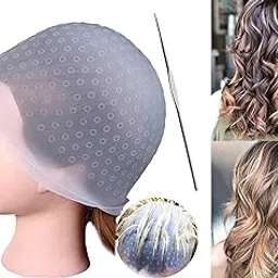 Eltihr Reusable Silicone Hair Coloring Highlighting Cap Hair Dyeing Cap With Metal Hook For Hair Salon Tools Hairdressing Highlighting Kit (White),1 Count-picture-19
