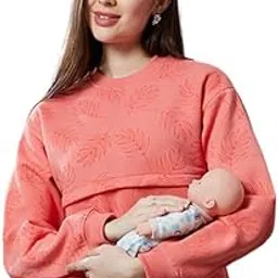 true shape Maternity Tops for Mothers with Zip | Stylish Printed Sweatshirt with Concealed YKK Zipper in Knitted Fleece for Pre & Post Pregnancy-picture-36