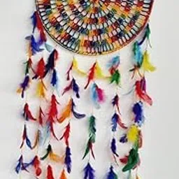 Traditional Rainbow Dreamcatcher, Handwoven Wool with Colourful Feathers, Circular Wall Hanging-picture-52
