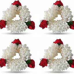 Wedding Bridal Hand Gajra Scrunchie Bracelet Floral Jewelry with Mogra Jasmine and Rose Indian Party Accessory Handmade (Pack of 4)-picture-25
