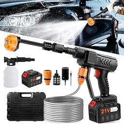 Cordless Car Washer High Pressure Gun - Car Washing 48V Rechargeable Electric Pressure Washer Gun Bike, Car Washing Pump, Portable Car Washer with Adjustable 3 in 1 Nozzle and 5M Pipe. (Dark Black) image 1