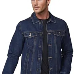 Mens Classic Dark Blue Denim Jacket, Button Front, Long Sleeve-picture-36