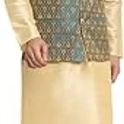 kraft india Mens Sea Green Silk Blend Kurta and Churidar Set with Jacquard Paisley Nehru Jacket-picture-16