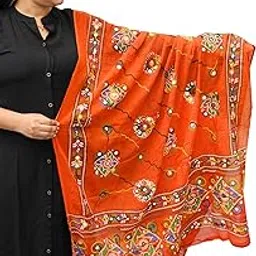Designer Jaipuri Embroidered Dupatta – Ethnic Traditional Chunni for Kurti Suit & Lehenga - Cotton Thread & Mirror Work Dupatta for Women & Girls (PACK OF 1)-image-5