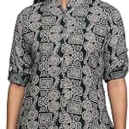 veerac Casual Bandhani Green Printed Tunics or Top with Show Buttons for Women-picture-64