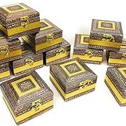 Wooden Jewellery Storage Box For Women Multipurpose Vanity Box Golden Trinket Box Return Gift (Pack Of 12)-picture-10