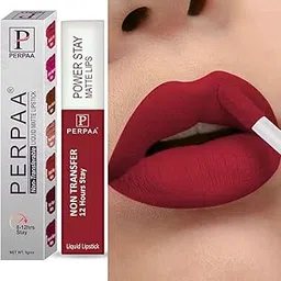 PERPAA® Powerstay Matte Liquid Lipstick Makeup, Matte liquid Long-Lasting Wear Non-Stick Cup Not Fade Waterproof Lipstick Apple Red (5ml) image 1